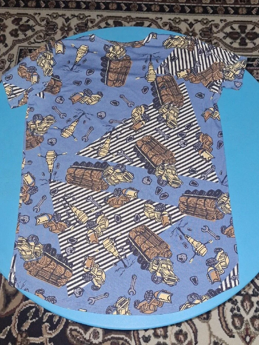 LuLaRoe Kids Blue Construction Trucks Short Sleeve Tee